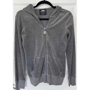 Bird & Vine Women's Gray Velour Hoodie Zip Jacket, Size Small